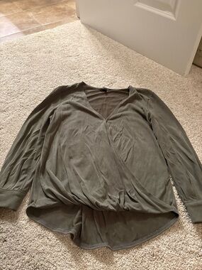 Banana Republic Olive Wrap-Front Long Sleeve Top